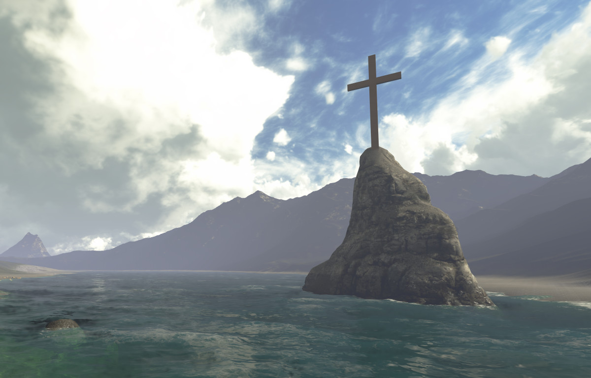 Wooden cross in water made in 3d software